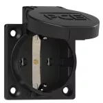 Gniazdo wtyczkowe wersja SCHUKO 16A 2P+Z 230V 50/60Hz IP54, boczne podłączenie kołnierz 50X50, styki niklowane, czarne 1050-0ss