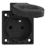 Gniazdo wtyczkowe wersja z bolcem 16A 2P+Z 230V 50/60Hz IP54,tylne podłączenie kołnierz 50X50, styki niklowane, ochrona przed dziećmi, czarne