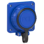 Gniazdo wtyczkowe tablicowe NAUTILUS z bolcem uziemnienia z elastycznym połączeniem pokrywy 16A 2P+Z 230V 50/60Hz IP66/68, tylne podłączenie, kołnierz 75x75, styki niklowane, ochrona przed dziećmi