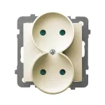 Gniazdo podwójne z przesłonami torów prądowych, moduł bez ramki; AS; ECRU; GP-2GRP/m/27