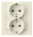 Gniazdo podwójne z uziemieniem schuko kompletne z ramką; SONATA; ECRU; GP-2RS/27