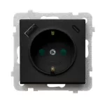 Gniazdo pojedyncze z uziemieniem schuko z przesłonami torów prądowych, z ładowarką USB A+C; SONATA; CZARNY MATOWY; GP-1RSPUSBAC/m/33