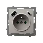 Gniazdo pojedyncze z uziemieniem z przesłonami torów prądowych, z ładowarką USB A+C; AS; KASZMIR; GP-1GZPUSBAC/m/82