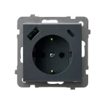 Gniazdo pojedyncze z uziemieniem schuko z przesłonami torów prądowych, z ładowarką USB A+C; SONATA; SZARY GRAFIT; GP-1RSPUSBAC/m/73