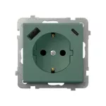 Gniazdo pojedyncze z uziemieniem schuko z przesłonami torów prądowych, z ładowarką USB A+C; SONATA; MALACHIT; GP-1RSPUSBAC/m/87