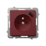 Gniazdo pojedyncze z uziemieniem z przesłonami torów prądowych, z ładowarką USB; SONATA; BURGUND; GP-1RZPUSB/m/58