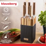 KLAUSBERG NOŻE KUCHENNE ZESTAW  6 ELEMENTÓW Z BLOKIEM AKACJOWYM STAL NIERDZEWNA