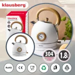 KLAUSBERG CZAJNIK ELEKTRYCZNY Z TERMOMETREM 1,8L BIAŁY Z DREWNEM STAL NIERDZEWNA 1850-2200W