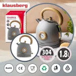 KLAUSBERG CZAJNIK ELEKTRYCZNY Z TERMOMETREM 1,8L SZARY Z DREWNEM STAL NIERDZEWNA 1850-2200W