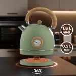 KLAUSBERG CZAJNIK ELEKTRYCZNY Z TERMOMETREM 1,8L ZIELONY Z DREWNEM STAL NIERDZEWNA 1850-2200W