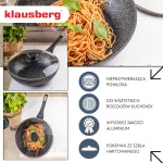 KLAUSBERG PATELNIA WOK 28cm MARMUROWA CZARNA Z POKRYWKĄ