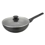 KLAUSBERG PATELNIA WOK 28cm MARMUROWA CZARNA Z POKRYWKĄ