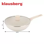 KLAUSBERG PATELNIA WOK 28cm MARMUROWA KREMOWA Z POKRYWKĄ