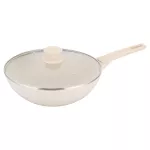 KLAUSBERG PATELNIA WOK 28cm MARMUROWA KREMOWA Z POKRYWKĄ