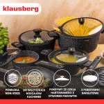 KLAUSBERG ZESTAW GARNKÓW 12 ELEMENTÓW Z MARMURKOWĄ POWŁOKĄ NIEPRZYWIERALNĄ  CZARNE