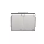 Simon 54 WMEW-32211x-043 Gniazdo podwójne Schuko natynkowe bryzgoszczelne IP44 z przesłonami wersja skandynawska 16A, 250V~, zaciski śrubowe; srebrny mat
