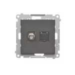 Simon 55 WMDA-12xxxx-149 Gniazdo antenowe typu „F” + RJ45 kat.6 (moduł); Czarny mat
