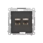 Simon 55 WMDA-P93xx6-149 Gniazdo komputerowe podwójne RJ45 kategoria 6, ekranowane z przesłoną przeciwkurzową (moduł); Czarny mat