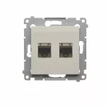 Simon 54 WMDK-0640xx-042 Gniazdo komputerowe podwójne RJ45 kategoria 6 ekranowane z przesłoną przeciwkurzową (moduł); kaszmirowy