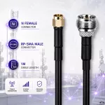 Qoltec Kabel koncentryczny RG58 | N Żeński | RP-SMA Męski | 1m