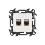 Simon 24 WS24P-2432599-030 Gniazdo komputerowe podwójne RJ45 kategoria 6, ekranowane z przesłoną przeciwkurzową (moduł); biały
