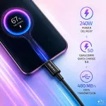 Qoltec Kabel USB-C |  USB-C | 240W | QC 5.0 |  PD | 1m | Czarny