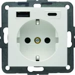 B.x Gniazdo SCHUKO z ładowarką USB A+C 20W PD, biały połysk