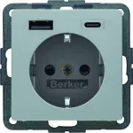 Q.x Gniazdo SCHUKO z ładowarką USB A+C 20W PD, alu aksamit