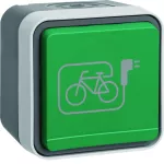 W.1 Gniazdo z uziemieniem z zieloną pokrywą i symbolem e-bike, komp. IP55, szary