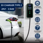 Qoltec Mobilna ładowarka do samochodu elektrycznego EV i hybryd z regulacją 2w1 Typ2 | 3.5kW | 230V | SCHUKO 16A | LCD | Przenośna | Wallbox| 5m