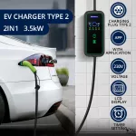 Qoltec Mobilna ładowarka do samochodu elektrycznego EV i hybryd z regulacją 2w1 Typ2 | 3.5kW | 230V | SCHUKO 16A | Wi-fi | LCD | Przenośna | Wallbox | 5m