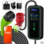 Qoltec Mobilna ładowarka do samochodu elektrycznego EV i hybryd z regulacją 2w1 Typ2 | 11kW | 400V |  CEE 32A | Wi-fi | LCD | 3 fazy | Przenośna | Wallbox | 5m