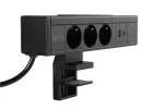 GNIAZDO MEBLOWE NICO, 3 x GNIAZDO SCHUKO, USB A+C, KABEL 1,5m, ŁADOWARKA INDUKCYJNA, CZARNE, Z MOCOWANIEM