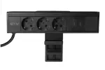 GNIAZDO MEBLOWE NICO, 3 x GNIAZDO SCHUKO, USB A+C, KABEL 1,5m, ŁADOWARKA INDUKCYJNA, CZARNE, Z MOCOWANIEM