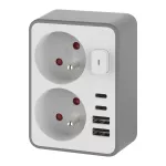 Rozgałęźnik 2x 2P+Z, z ładowarką 2x USB-A + 2x USB-C, max. 3,4 A, 17 W, biało-szary