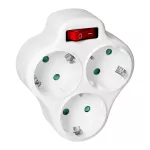 Rozgałęźnik 3x2P+Z, Schuko, z wyłącznikiem, biały