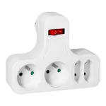 Rozgałęźnik 2x2P+Z + 2x2P, z wyłącznikiem, biały