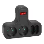 Rozgałęźnik 2x2P+Z + 2x2P, z wyłącznikiem, czarny
