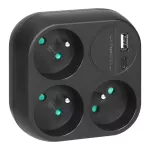 Rozgałęźnik 3x2P+Z z ładowarką USB-A+C, 15,5 W, czarny
