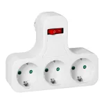 Rozgałęźnik 3x2P+Z, Schuko, z wyłącznikiem, biały