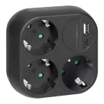 Rozgałęźnik 3x2P+Z, Schuko, z ładowarką USB-A+C, 15,5 W, czarny
