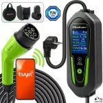 Qoltec Ładowarka do samochodu elektrycznego EV i hybryd z regulacją 2w1 Typ2 | 3.5kW | 230V | SCHUKO 16A | Wi-Fi | Tuya | Smart life | LCD | Certyfikat TÜV | 5m