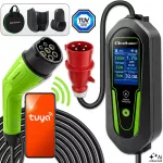 Qoltec Ładowarka do samochodu elektrycznego EV i hybryd z regulacją 2w1 Typ2 | 7kW | 230V | CEE 32A | Wi-Fi | Tuya | Smart life | LCD |  Certyfikat TÜV | 5m
