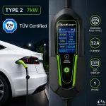 Qoltec Ładowarka do samochodu elektrycznego EV i hybryd z regulacją 2w1 Typ2 | 7kW | 230V | CEE 32A | Wi-Fi | Tuya | Smart life | LCD |  Certyfikat TÜV | 5m