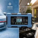 Qoltec Inteligentna ładowarka 12V 10A | Prostownik z funkcją naprawy | MCU | Auto OFF | 9-stopniowe ładowanie | AGM GEL LiFePO4