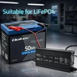 Qoltec Specjalistyczna ładowarka do akumulatora LiFePO4 12V | 20A | PF 0.9 | LED | Inteligentne ładowanie
