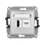 MINI Mechanizm gniazda pojedynczego HDMI 2.0, 4K + gniazda komp. poj. 1xRJ45, kat. 5e, 8-stykowy srebrny metalik