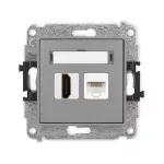 MINI Mechanizm gniazda pojedynczego HDMI 2.0, 4K + gniazda komp. poj. 1xRJ45, kat. 5e, 8-stykowy szary mat