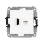 ICON Mechanizm gniazda pojedynczego HDMI 2.0, 4K + gniazda komp. poj. 1xRJ45, kat. 5e, 8-stykowy, bez pola opisowego biały mat