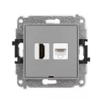 ICON Mechanizm gniazda pojedynczego HDMI 2.0, 4K + gniazda komp. poj. 1xRJ45, kat. 5e, 8-stykowy, bez pola opisowego szary mat
